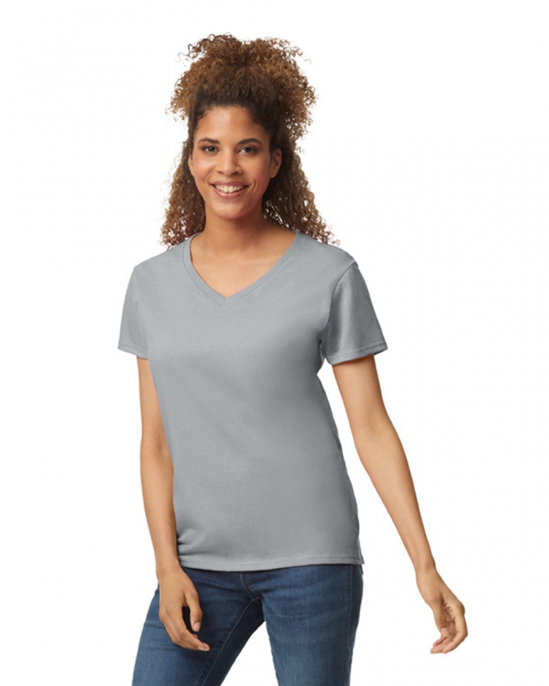 Sport Grey Women\'s Gildan 5V00L V-Neck T-Shirts | OCVI32690