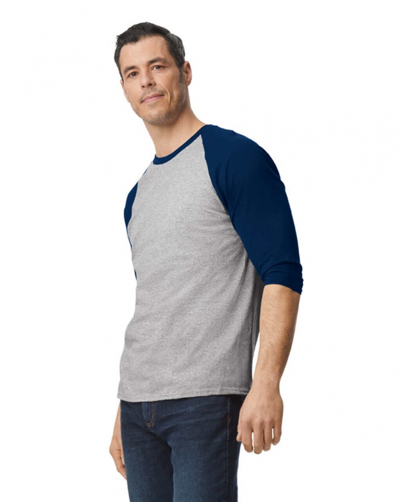 Sport Grey / Navy Men's Gildan 5700 3/4 Raglan T-Shirts | TPMY87923