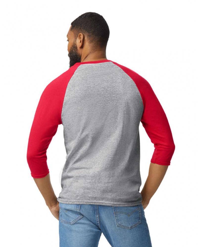 Sport Grey / Red Men's Gildan 5700 3/4 Raglan T-Shirts | JCYS94682