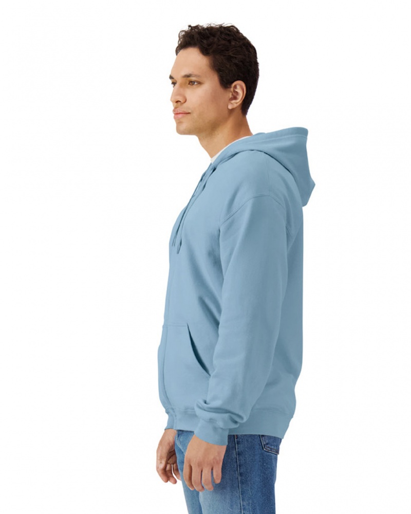 Stone Blue Men's Gildan SF600 Midweight Fleece Full Zip Hoodie Sweatshirt | SNAJ40391