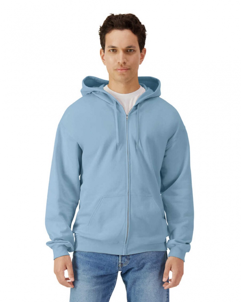 Stone Blue Men\'s Gildan SF600 Midweight Fleece Full Zip Hoodie | WCXL18635