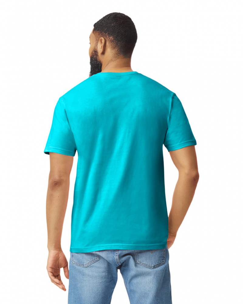 Tropical Blue Men's Gildan 64000 T-Shirts | ZTJH72608