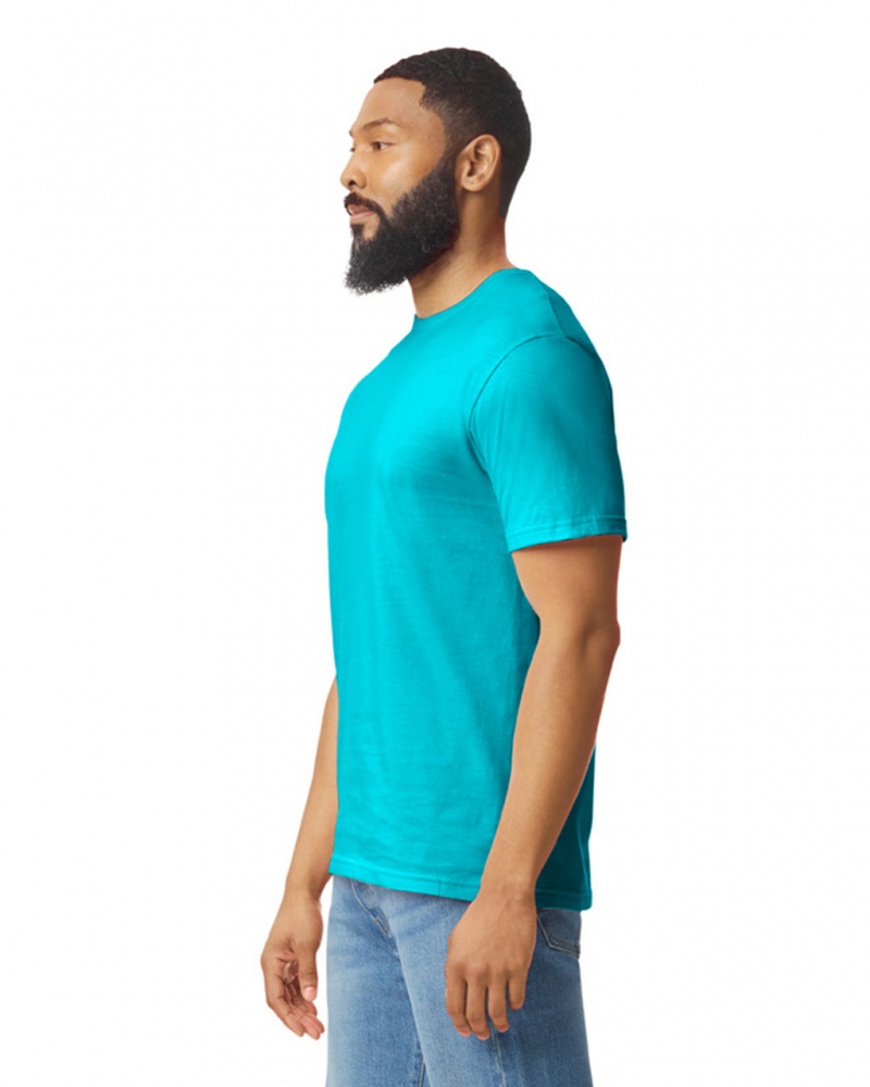 Tropical Blue Men's Gildan 64000 T-Shirts | ZTJH72608