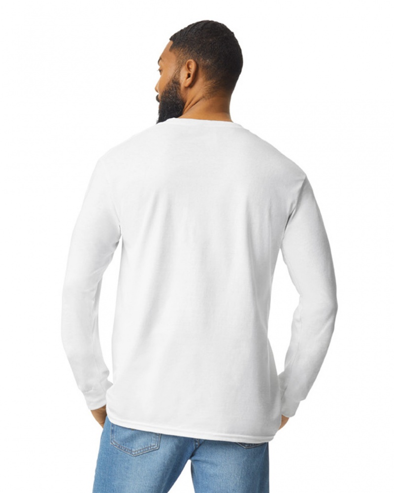 White Men's Gildan 2410 Long Sleeve with Pocket T-Shirts | ANIO91485