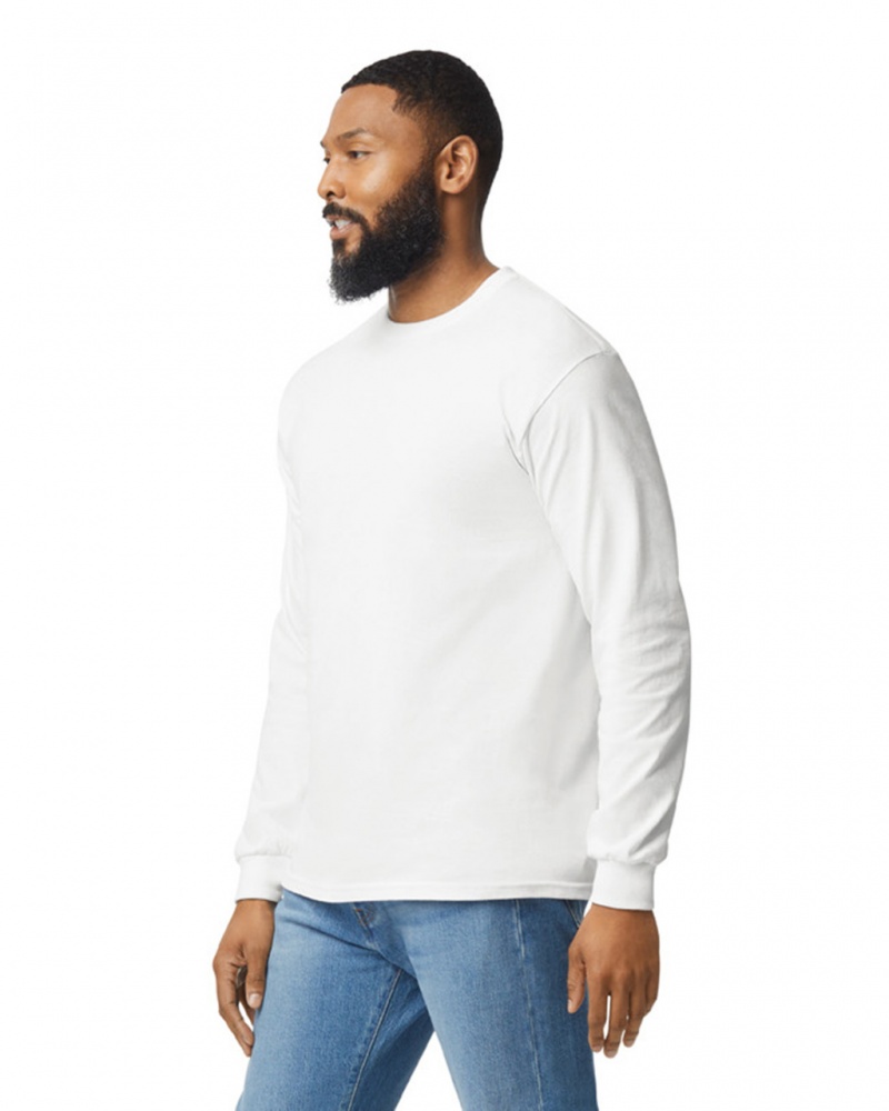 White Men's Gildan 5400 Long Sleeve T-Shirts | RUJP29658