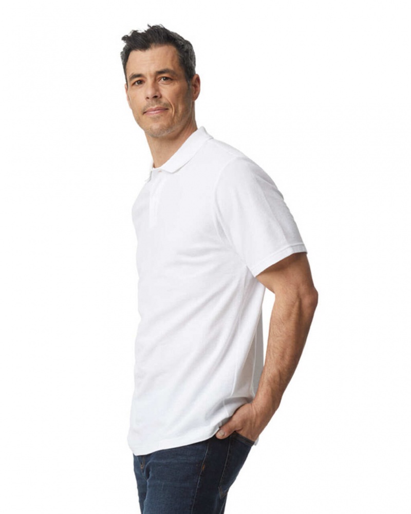 White Men's Gildan 64800 Pique Polo | QHRK38901