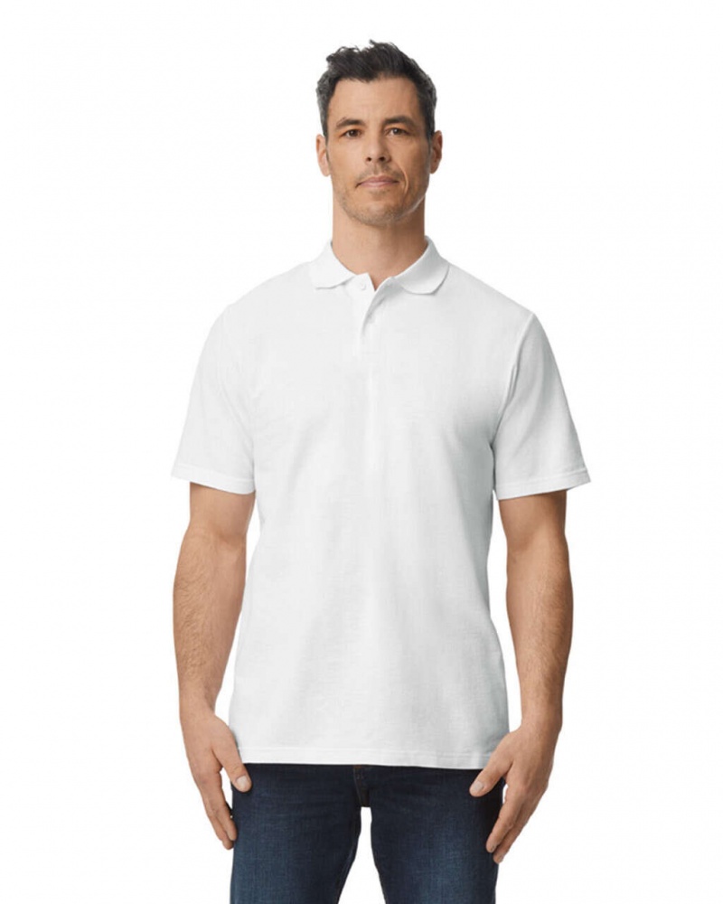 White Men\'s Gildan 64800 Pique Polo | QHRK38901