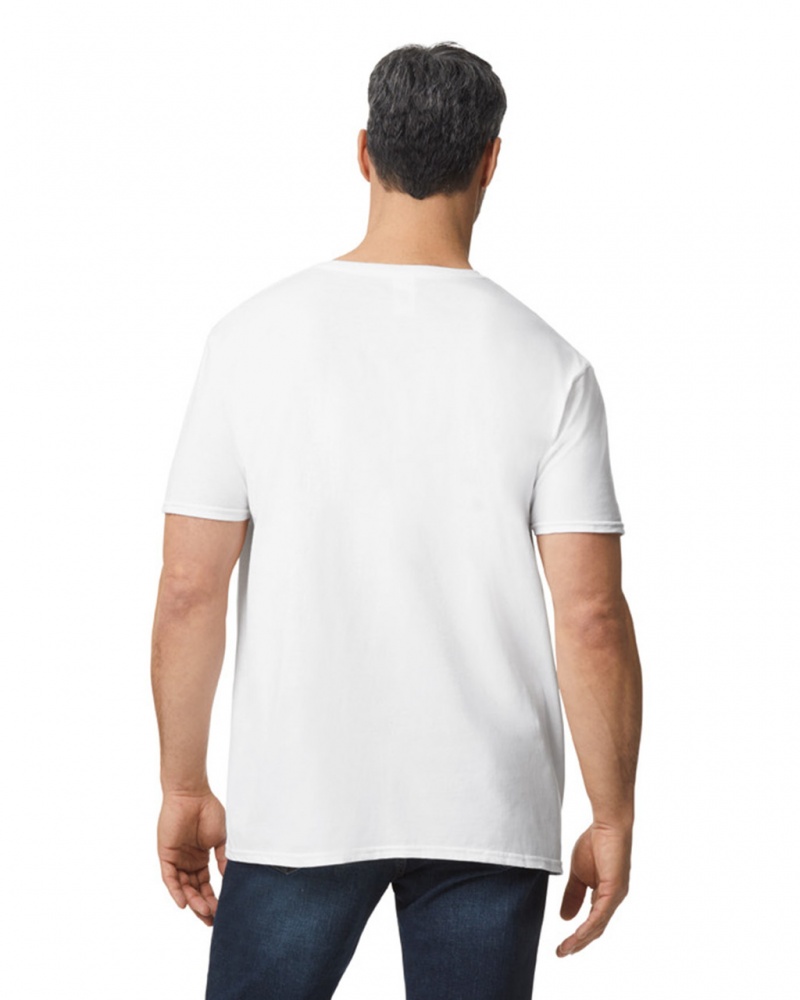 White Men's Gildan 64V00 V-Neck T-Shirts | LCNO79623