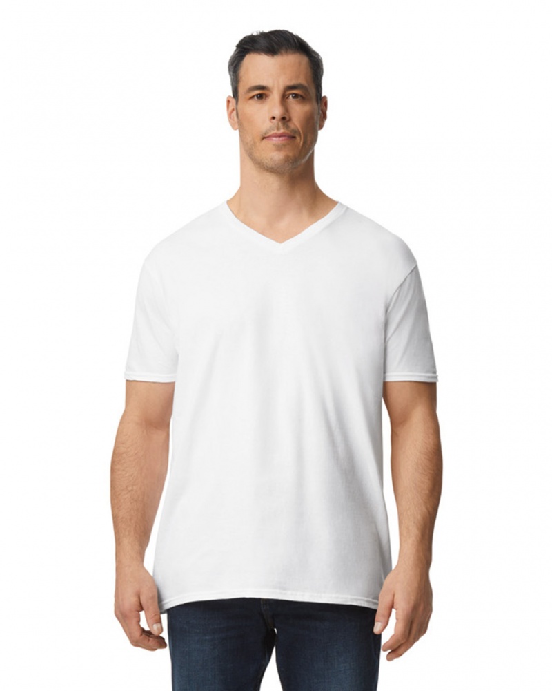 White Men\'s Gildan 64V00 V-Neck T-Shirts | LCNO79623