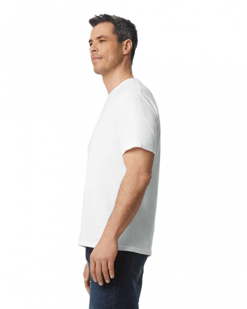 White Men's Gildan 65000 Midweight T-Shirts | JRFD63927