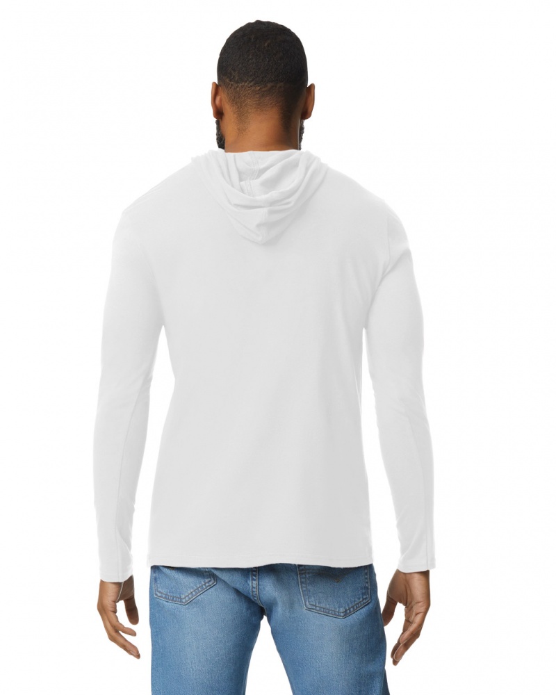 White Men's Gildan 987 Long Sleeve Hoodie T-Shirts | PNZV56270