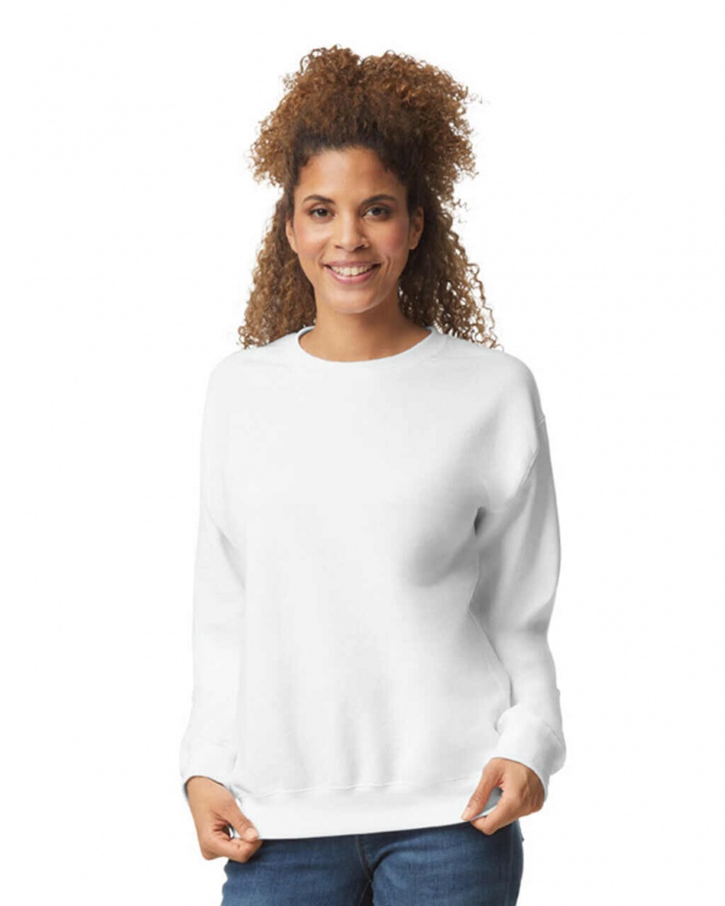 White Women\'s Gildan 18000 Crewneck Sweatshirt | NREH73649