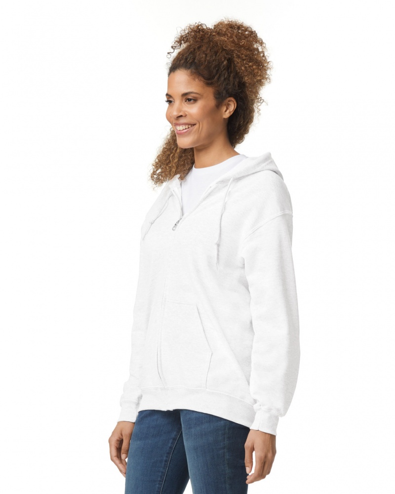 White Women's Gildan 18600 Full Zip Hoodie Sweatshirt | PCIB36140