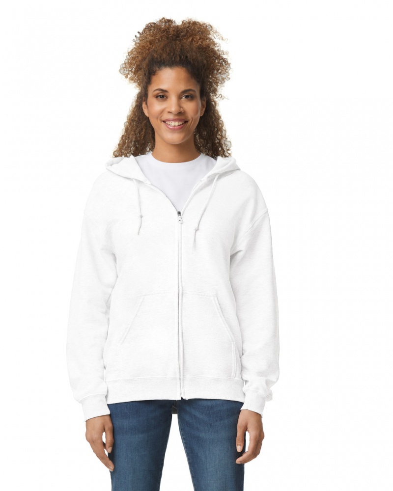 White Women\'s Gildan 18600 Full Zip Hoodie Sweatshirt | PCIB36140