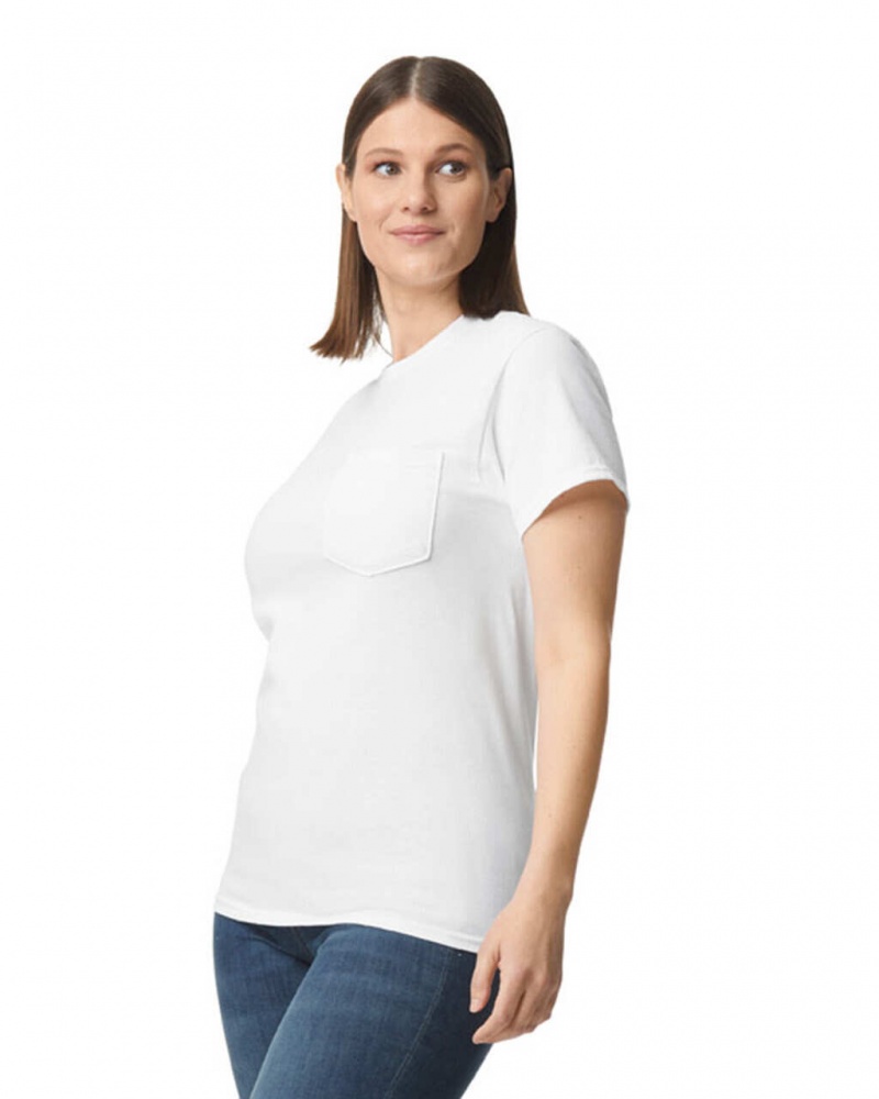 White Women's Gildan 2300 with Pocket T-Shirts | GKJR74359