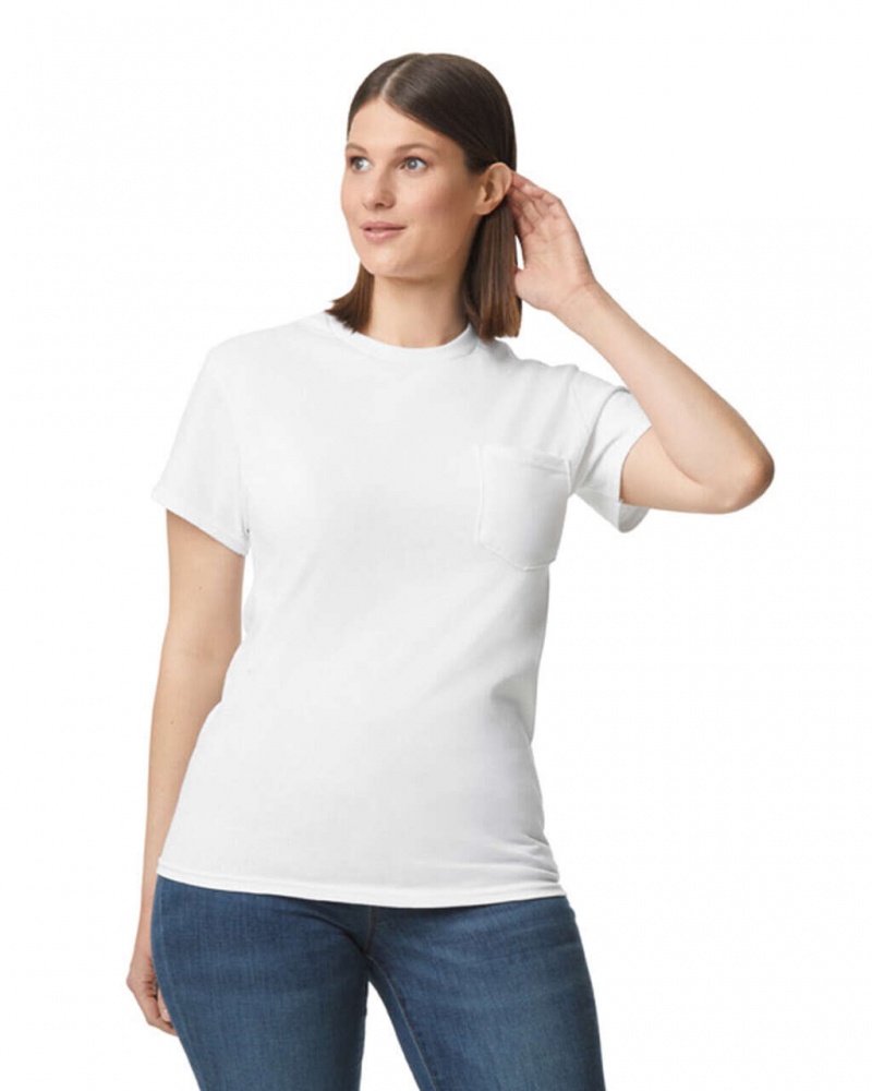 White Women's Gildan 2300 with Pocket T-Shirts | GKJR74359