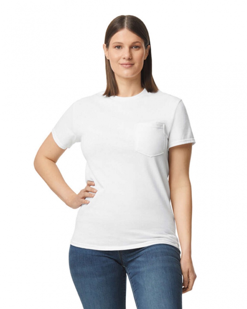 White Women's Gildan 2300 with Pocket T-Shirts | GKJR74359