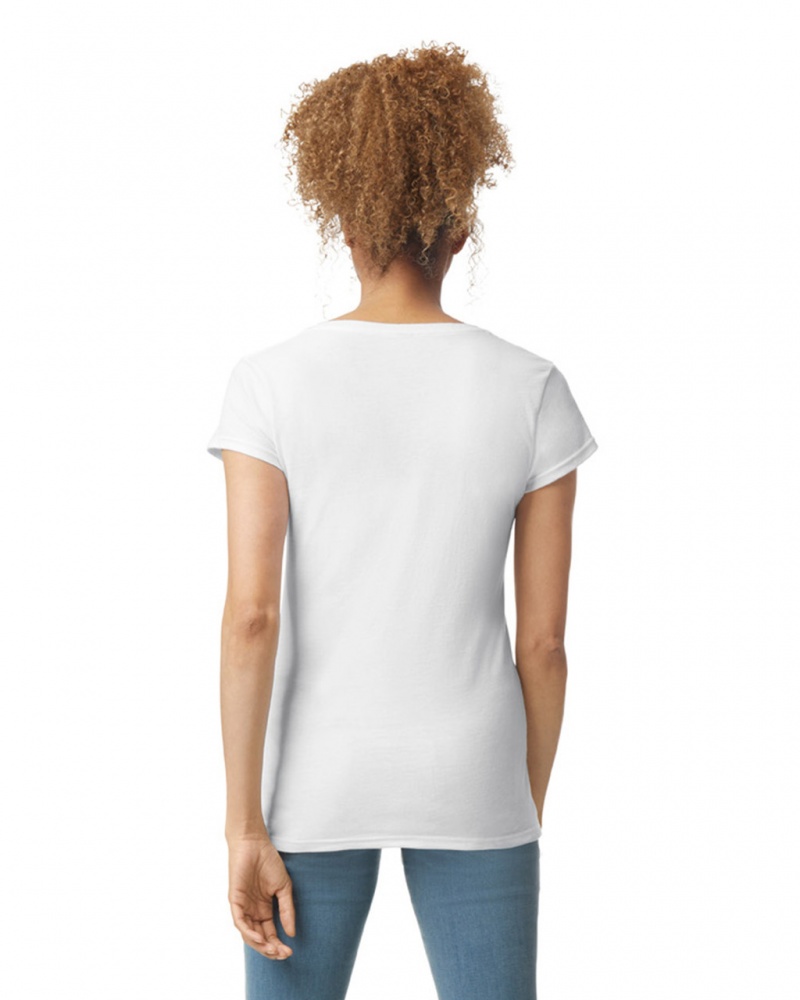 White Women's Gildan 64V00L V-Neck T-Shirts | LJMQ18540