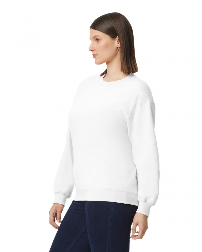 White Women's Gildan SF000 Midweight Fleece Crewneck Sweatshirt | DUJS47632