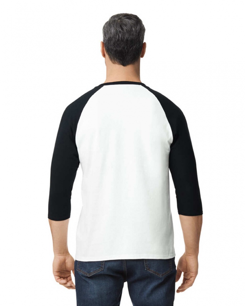 White / Black Men's Gildan 5700 3/4 Raglan T-Shirts | BPWE60182