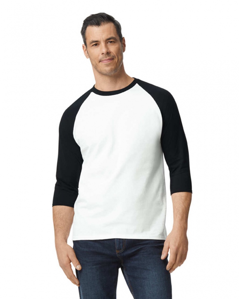 White / Black Men\'s Gildan 5700 3/4 Raglan T-Shirts | BPWE60182